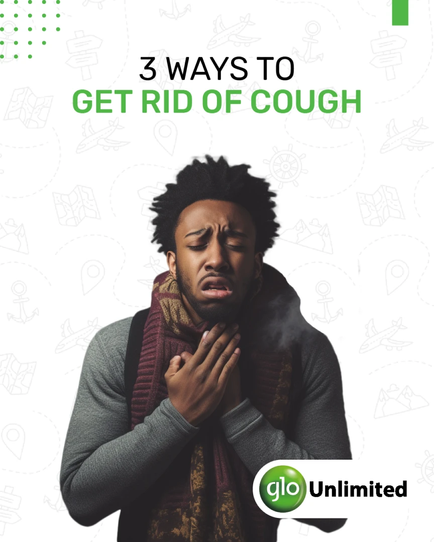 Glo Safety for All post '3 Ways to Get Rid of Cough', with a photo of a man coughing.