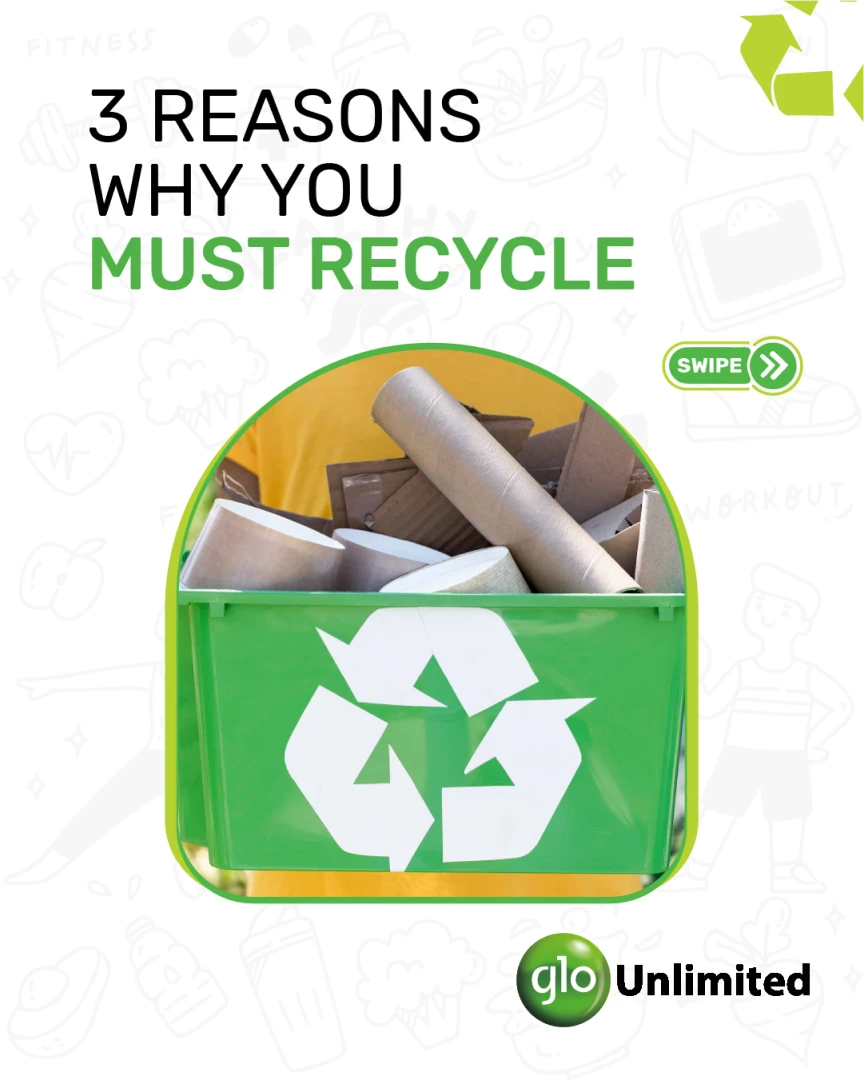 Glo Safety for All post '3 Reasons Why You Must Recycle', with a recycling-bin photo.