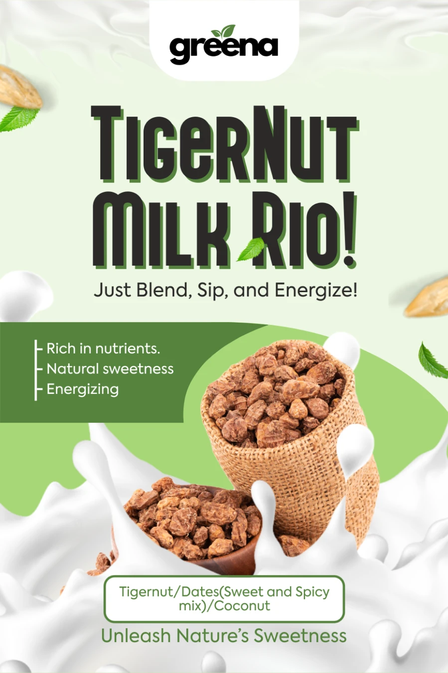 Front of the Greena TigerNut Milk Rio pack.