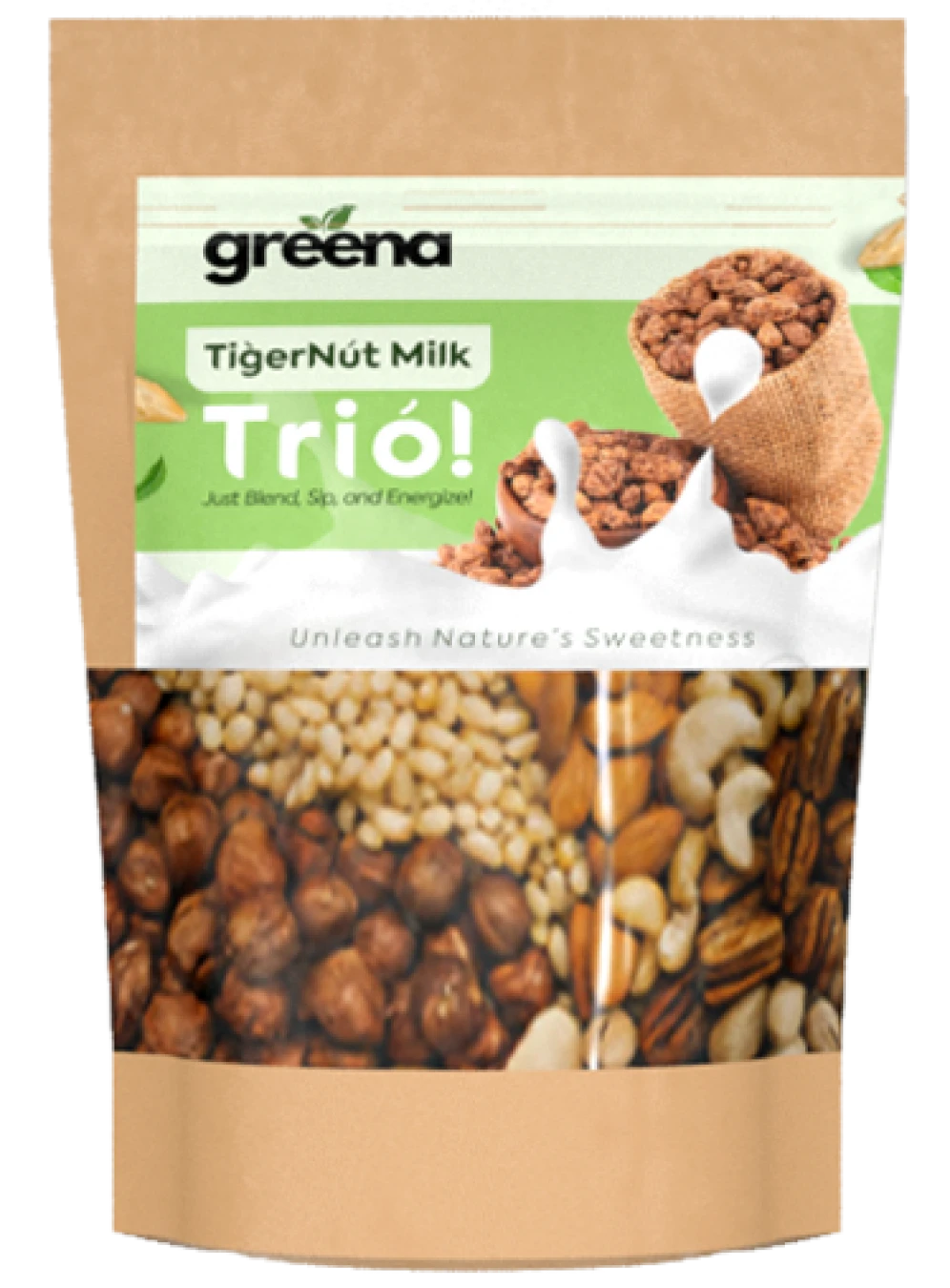 Front of the Greena TigerNut Milk Trío pack.
